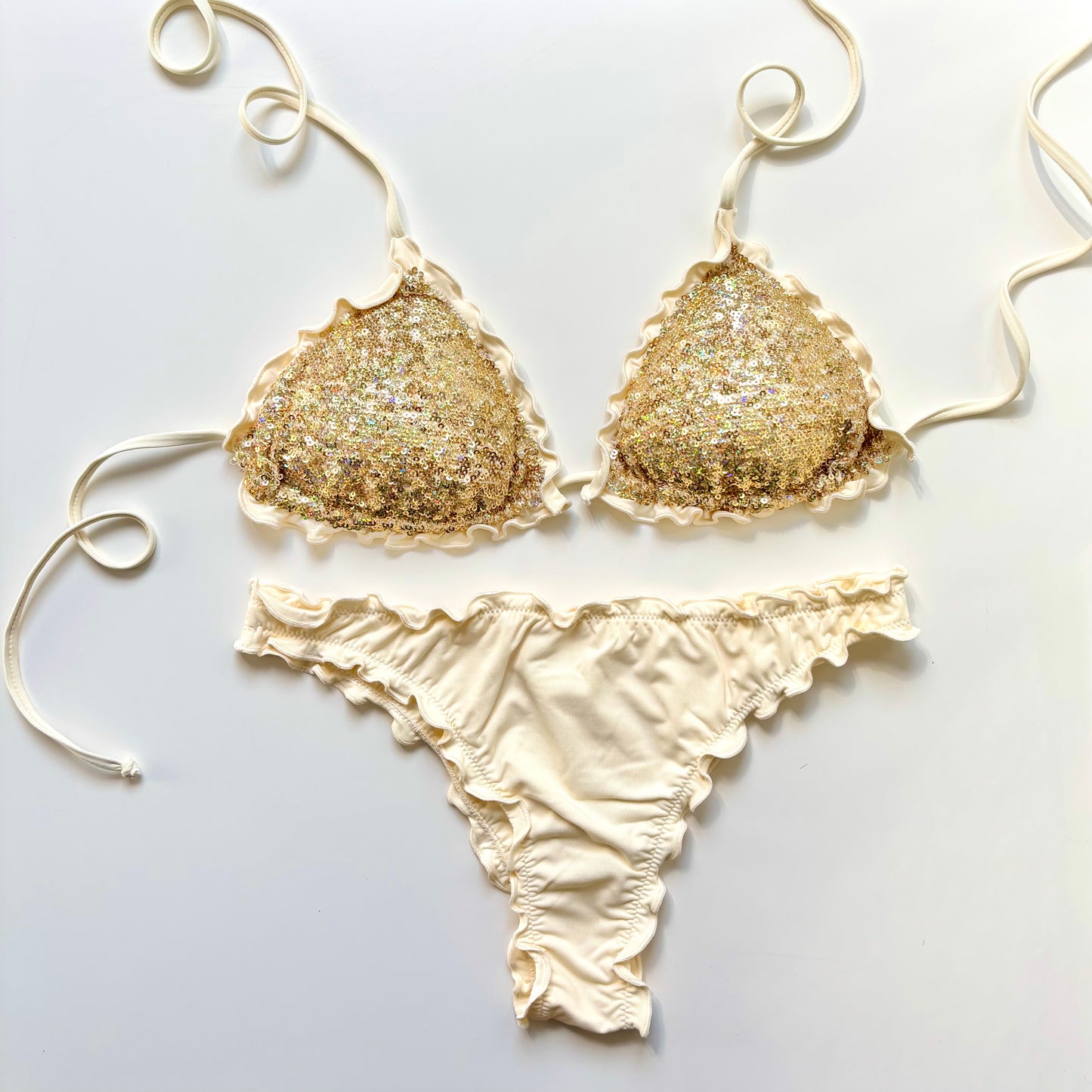 BIKINI TRIANGOLO PAILLETTES CREMA/ORO