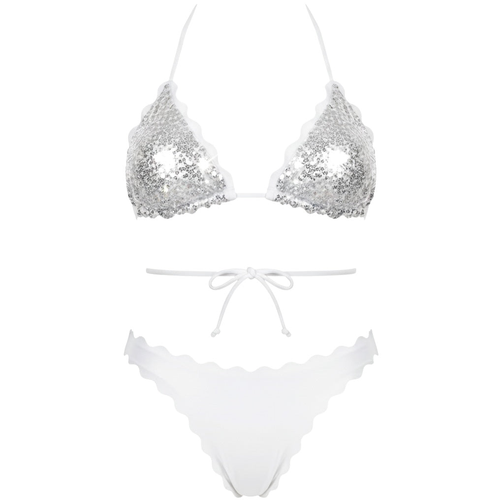 BIKINI TRIANGOLO PAILLETTES BIANCO