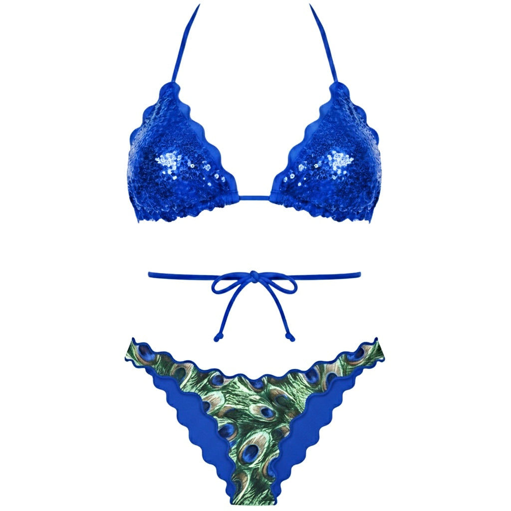 BIKINI TRIANGOLO PAILLETTES BLU PAVONE