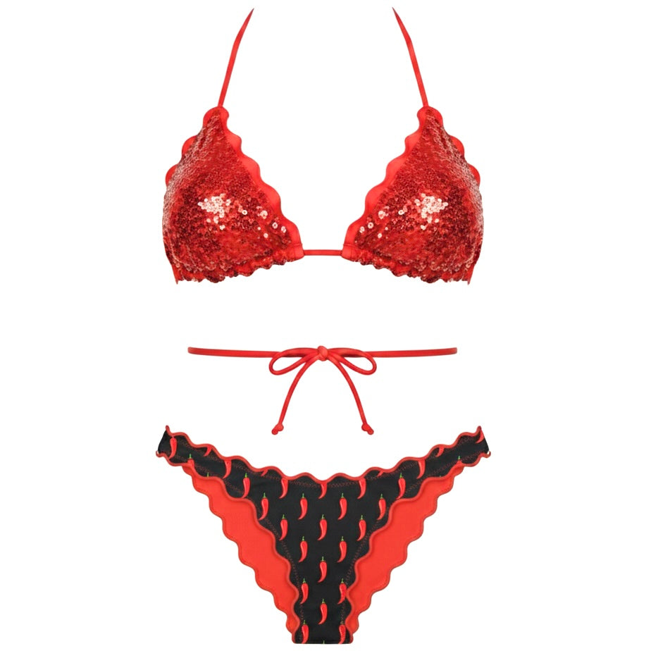 BIKINI TRIANGOLO PAILLETTES ROSSO PEPERONCINI