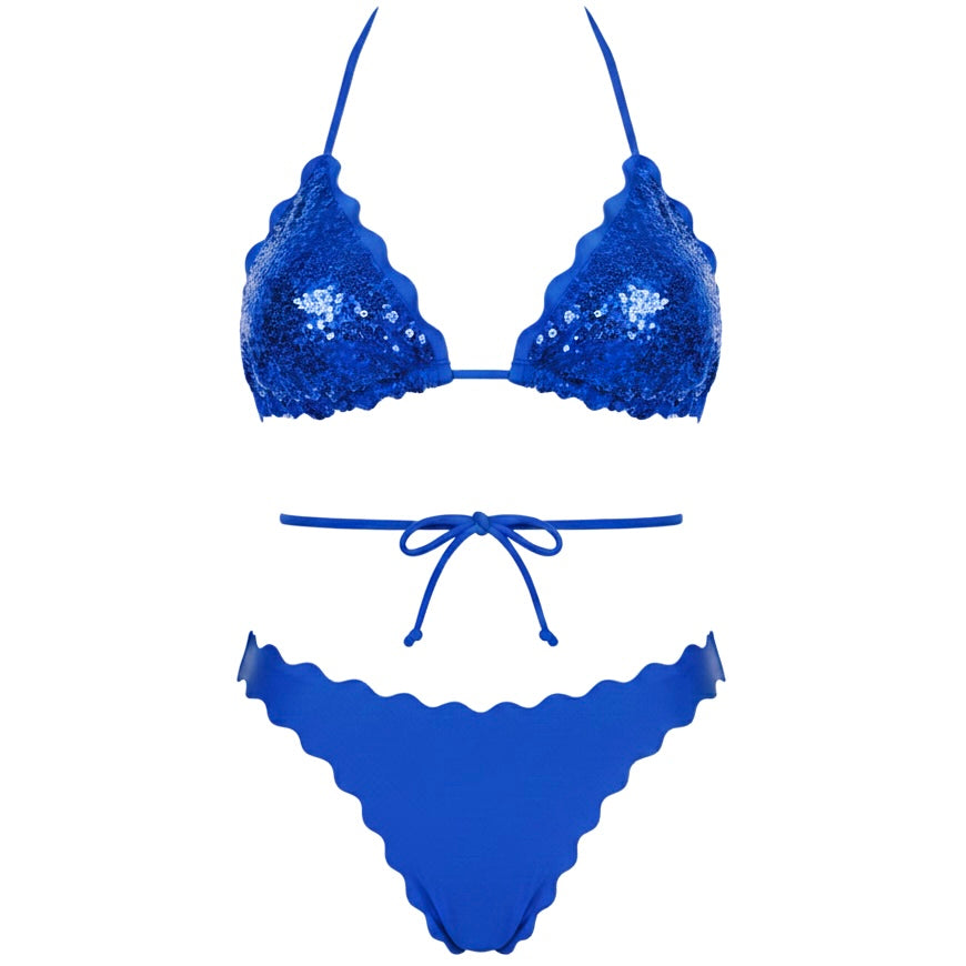 BIKINI TRIANGOLO PAILLETTES BLU