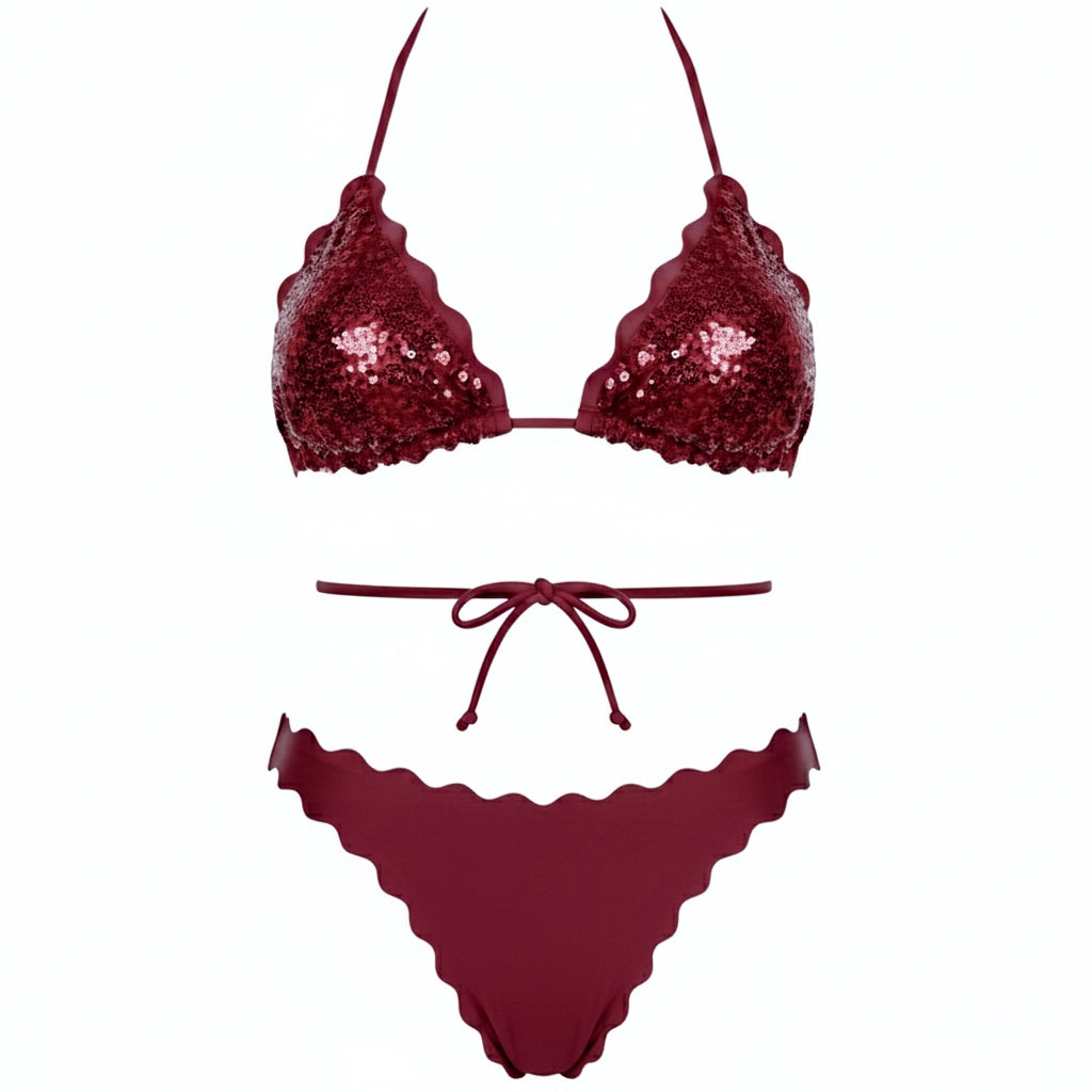 BIKINI TRIANGOLO PAILLETTES BORDEAUX