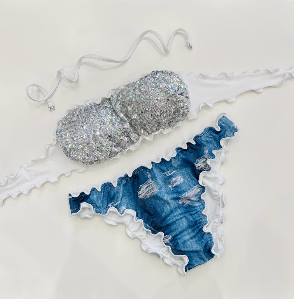 BIKINI FASCIA PAILLETTES BIANCO JEANS
