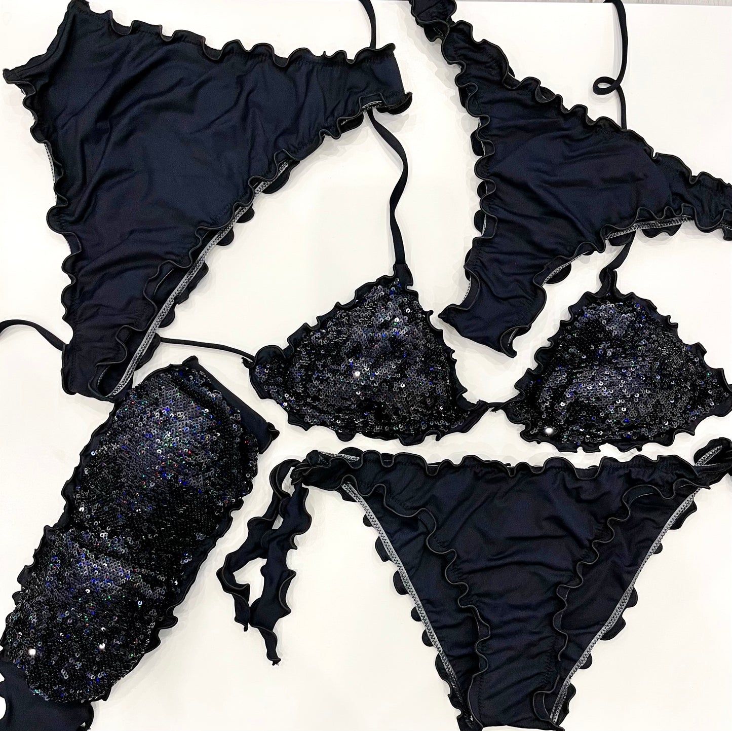 BIKINI TRIANGOLO PAILLETTES NERO