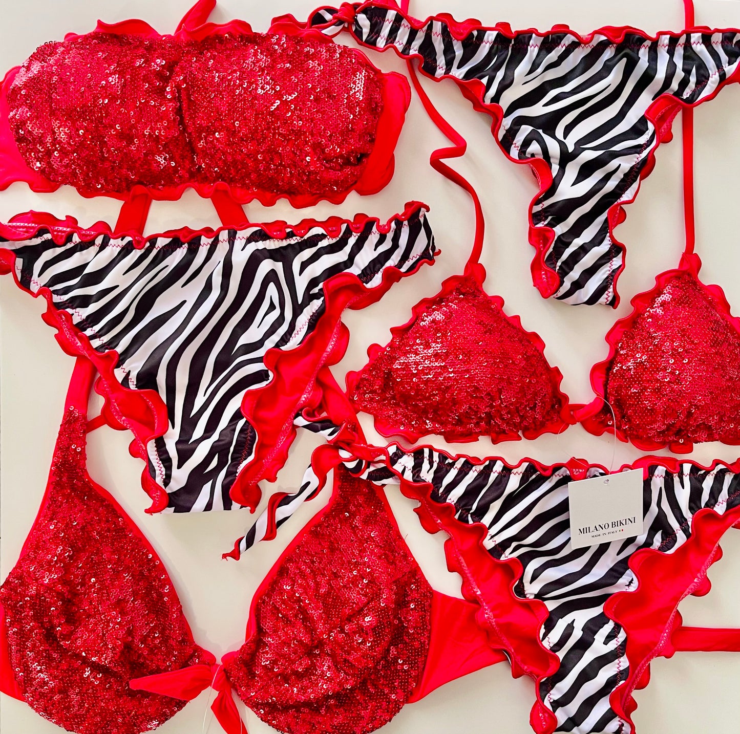 BIKINI FASCIA PAILLETTES ROSSO ZEBRA