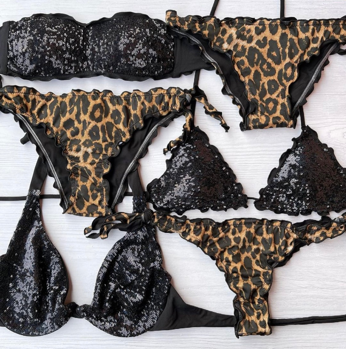BIKINI TRIANGOLO PAILLETTES NERO LEOPARDATO
