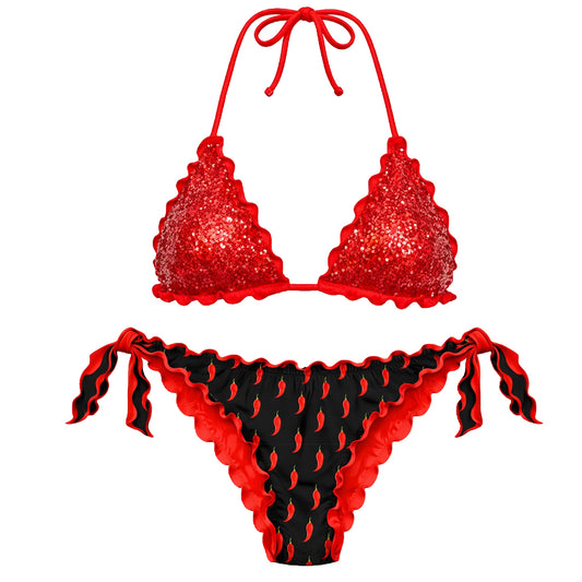 BIKINI TRIANGOLO PAILLETTES ROSSO PEPERONCINI