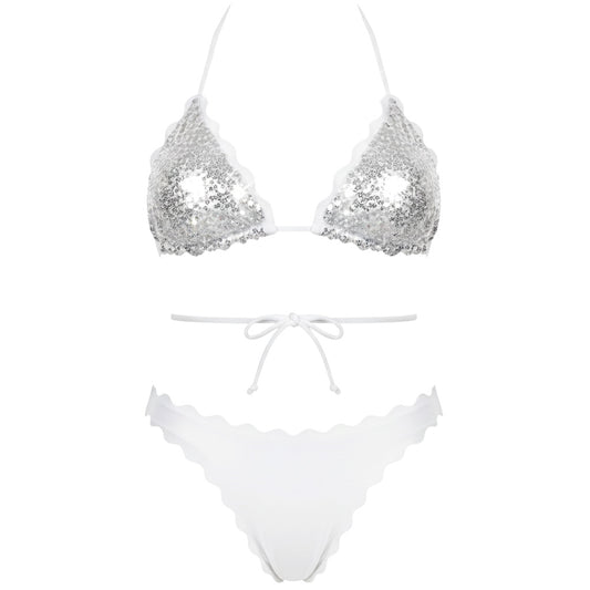 BIKINI TRIANGOLO PAILLETTES BIANCO