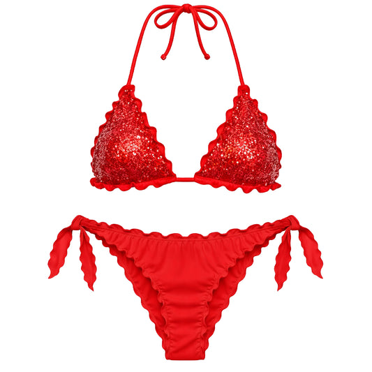 BIKINI TRIANGOLO PAILLETTES ROSSO