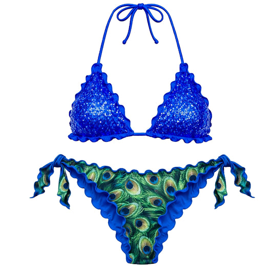 BIKINI TRIANGOLO PAILLETTES BLU PAVONE