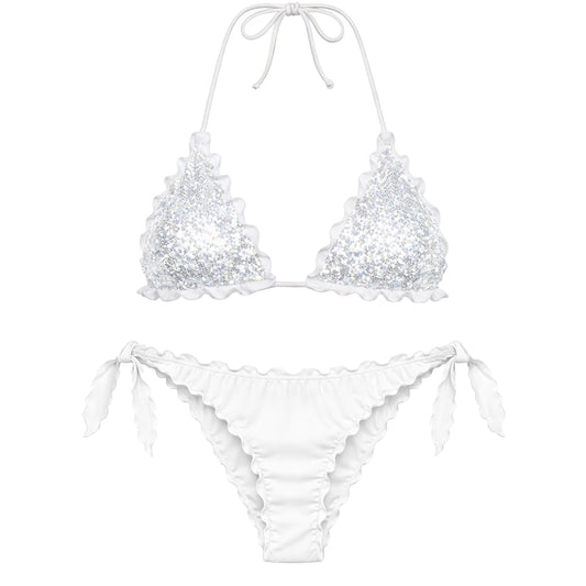 BIKINI TRIANGOLO PAILLETTES BIANCO