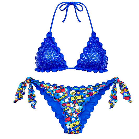 BIKINI TRIANGOLO PAILLETTES BLU CARTOON
