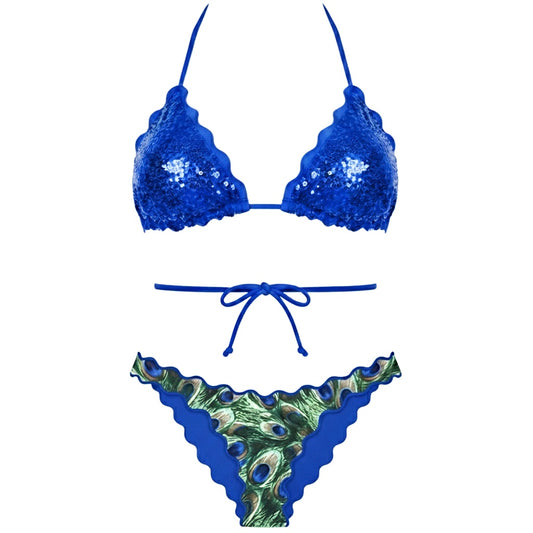 BIKINI TRIANGOLO PAILLETTES BLU PAVONE