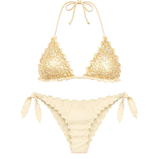 BIKINI TRIANGOLO PAILLETTES CREMA/ORO