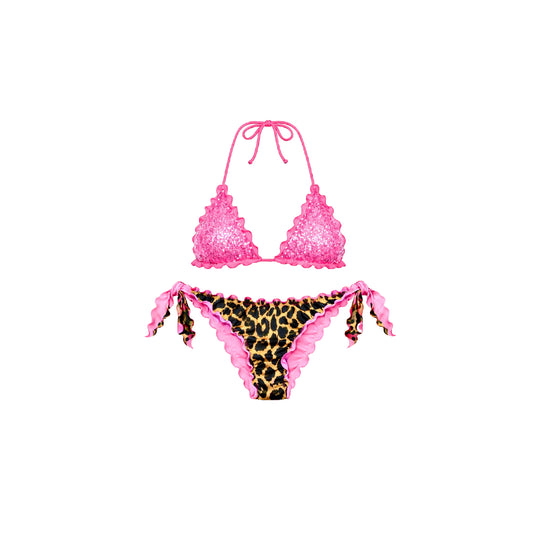 BIKINI BABY TRIANGOLO PAILLETTES BARBIE LEOPARDATO
