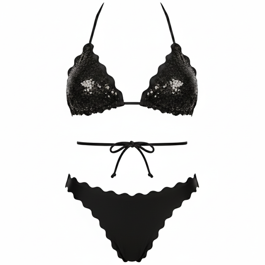 BIKINI TRIANGOLO PAILLETTES NERO