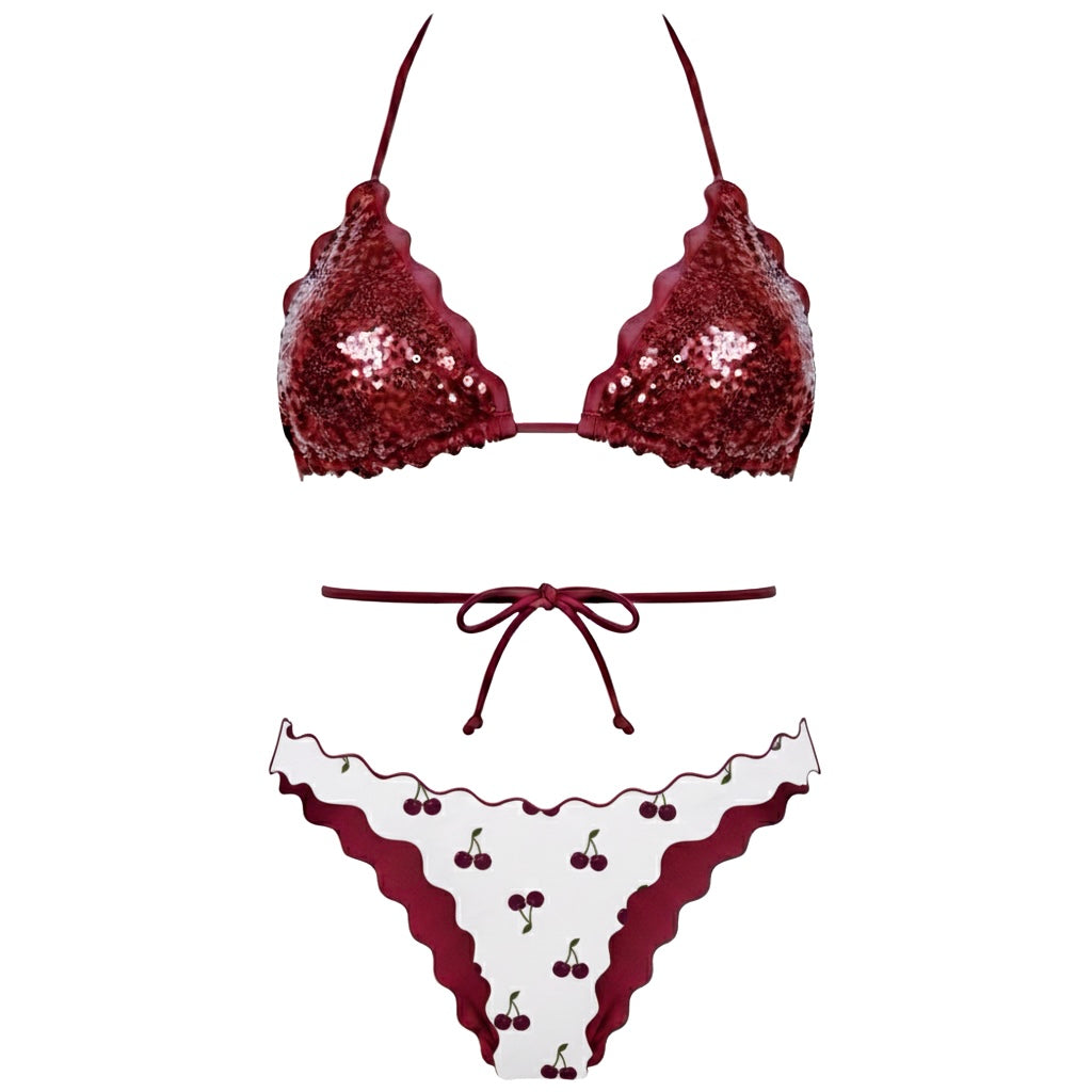 BIKINI TRIANGOLO PAILLETTES CHERRY BORDEAUX