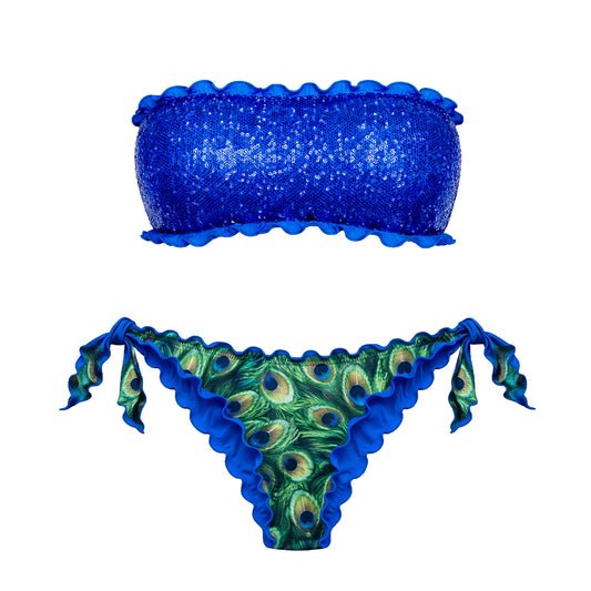 BIKINI FASCIA PAILLETTES BLU PAVONE