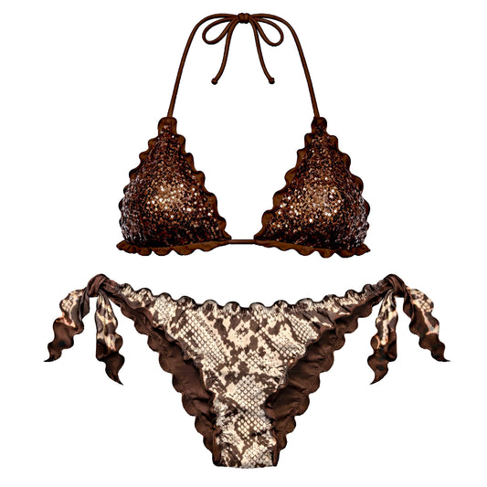 BIKINI TRIANGOLO PAILLETTES PITONE CHOCOLATE