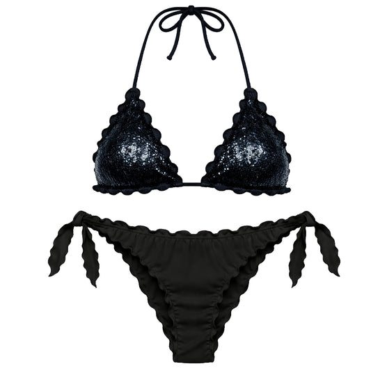 BIKINI TRIANGOLO PAILLETTES NERO