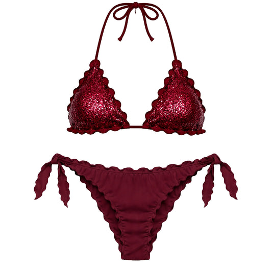 BIKINI TRIANGOLO PAILLETTES BORDEAUX