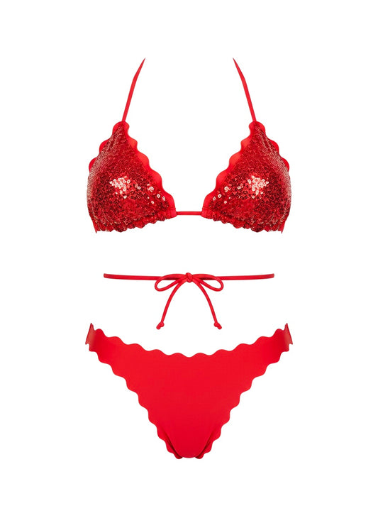 BIKINI TRIANGOLO PAILLETTES ROSSO