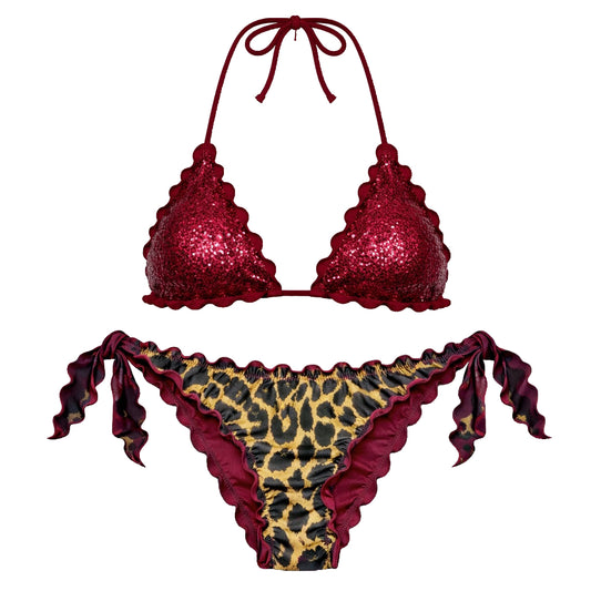 BIKINI TRIANGOLO PAILLETTES LEOPARDATO AMARENA