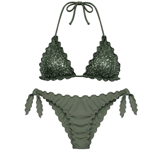 BIKINI TRIANGOLO PAILLETTES VERDE MILITARE
