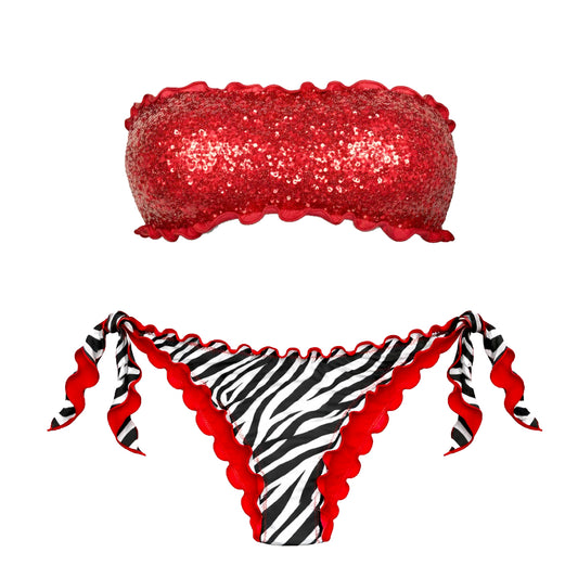 BIKINI FASCIA PAILLETTES ROSSO ZEBRA