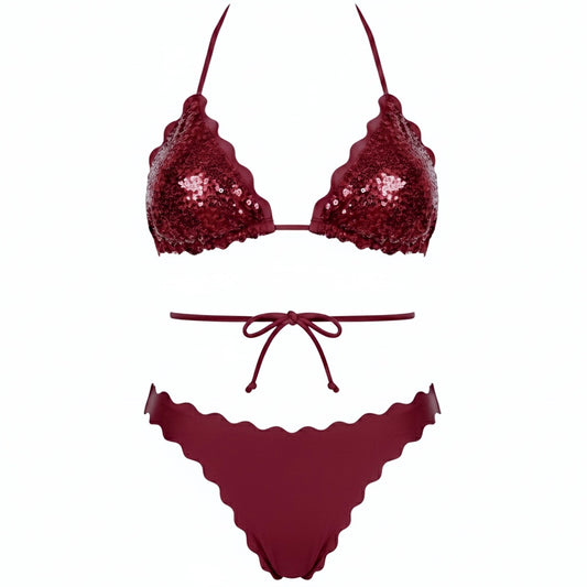 BIKINI TRIANGOLO PAILLETTES BORDEAUX