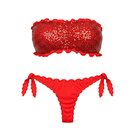 BIKINI FASCIA PAILLETTES ROSSO