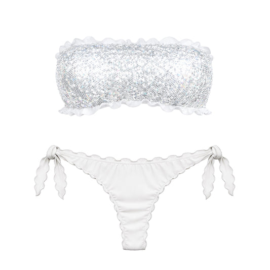 BIKINI FASCIA PAILLETTES BIANCO