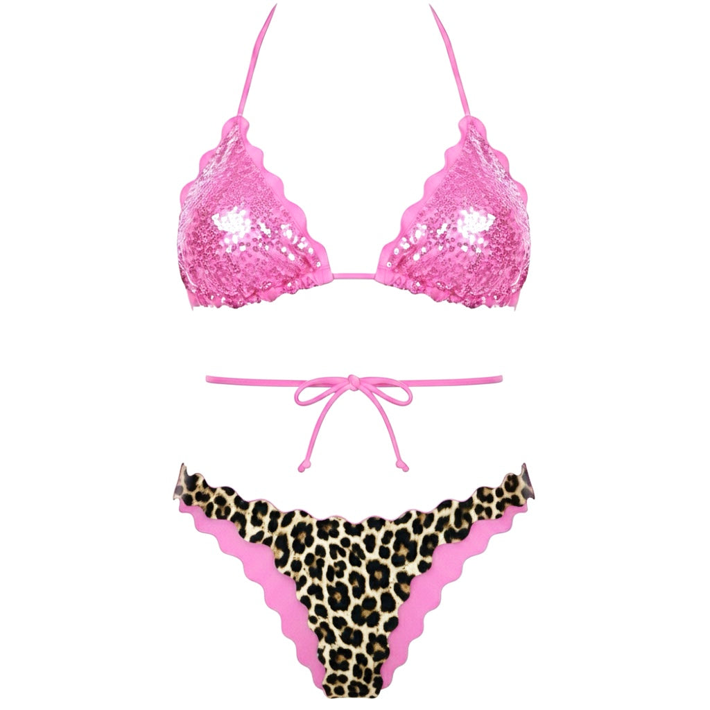 BIKINI TRIANGOLO PAILLETTES BARBIE LEOPARDATO