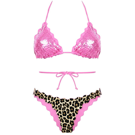BIKINI TRIANGOLO PAILLETTES BARBIE LEOPARDATO
