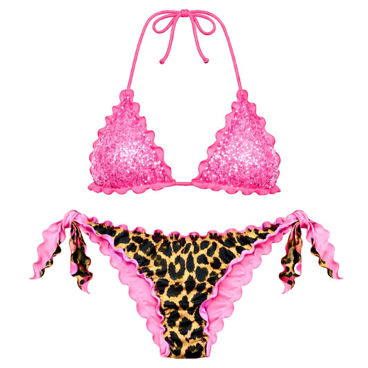 BIKINI TRIANGOLO PAILLETTES BARBIE LEOPARDATO