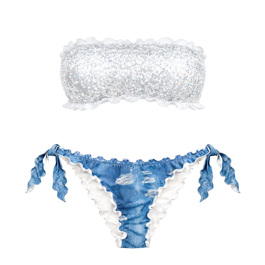 BIKINI FASCIA PAILLETTES BIANCO JEANS