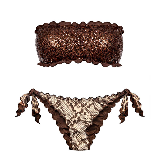BIKINI FASCIA PAILLETTES PITONE CHOCOLATE