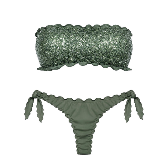 BIKINI FASCIA PAILLETTES VERDE MILITARE