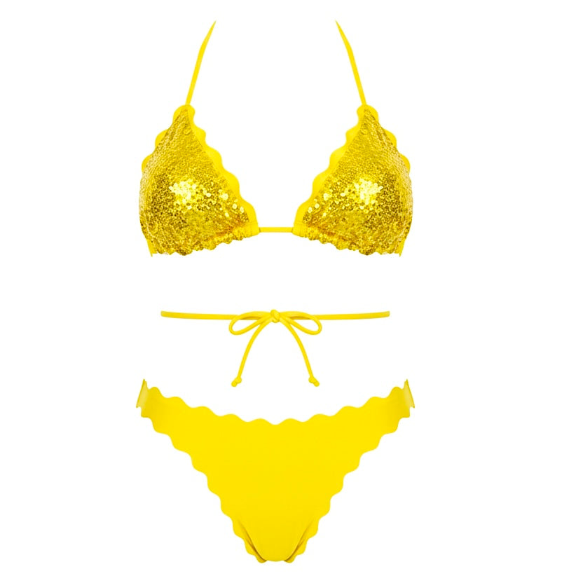 BIKINI TRIANGOLO PAILLETTES GIALLO