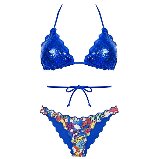 BIKINI TRIANGOLO PAILLETTES BLU CARTOON