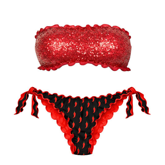 BIKINI FASCIA PAILLETTES ROSSO PEPERONCINI
