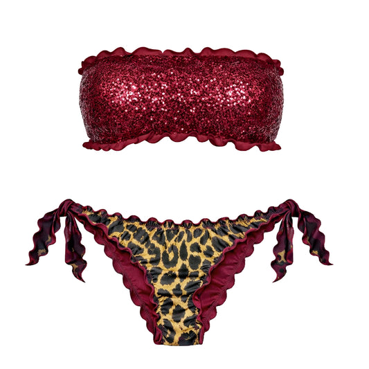 BIKINI FASCIA PAILLETTES LEOPARDATO AMARENA
