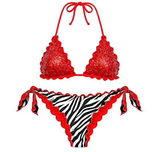 BIKINI TRIANGOLO PAILLETTES ROSSO ZEBRA
