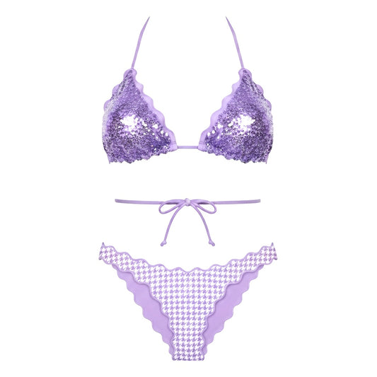 BIKINI TRIANGOLO PAILLETTES LILLA PIED DE POULE