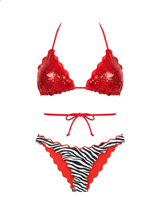 BIKINI TRIANGOLO PAILLETTES ROSSO ZEBRA
