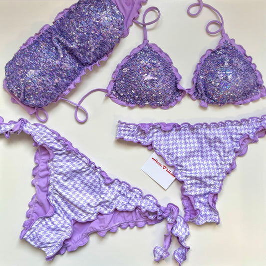 BIKINI FASCIA PAILLETTES LILLA PIED DE POULE