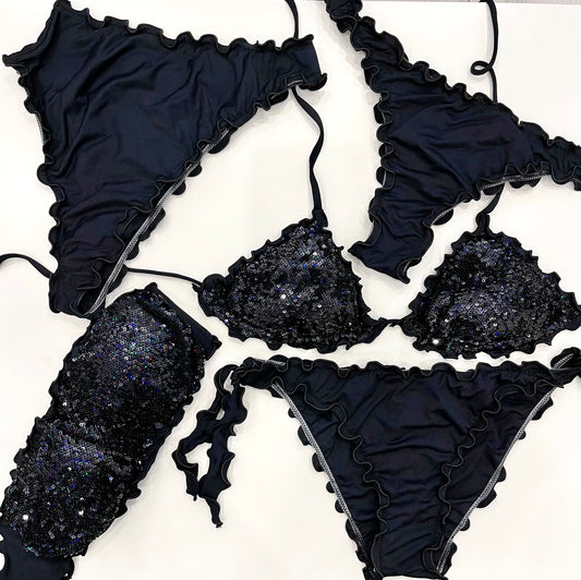 BIKINI TRIANGOLO PAILLETTES NERO