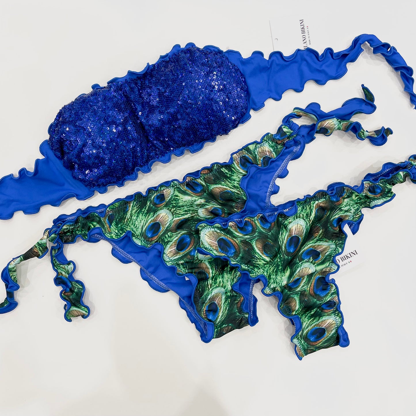 BIKINI FASCIA PAILLETTES BLU PAVONE