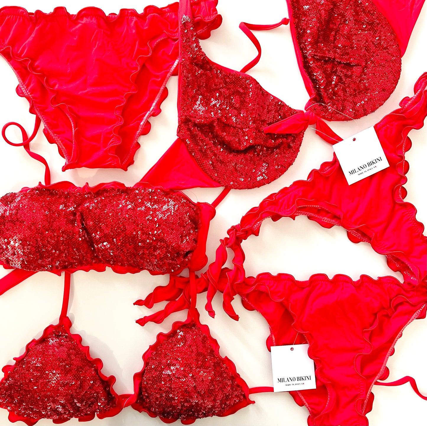 BIKINI TRIANGOLO PAILLETTES ROSSO