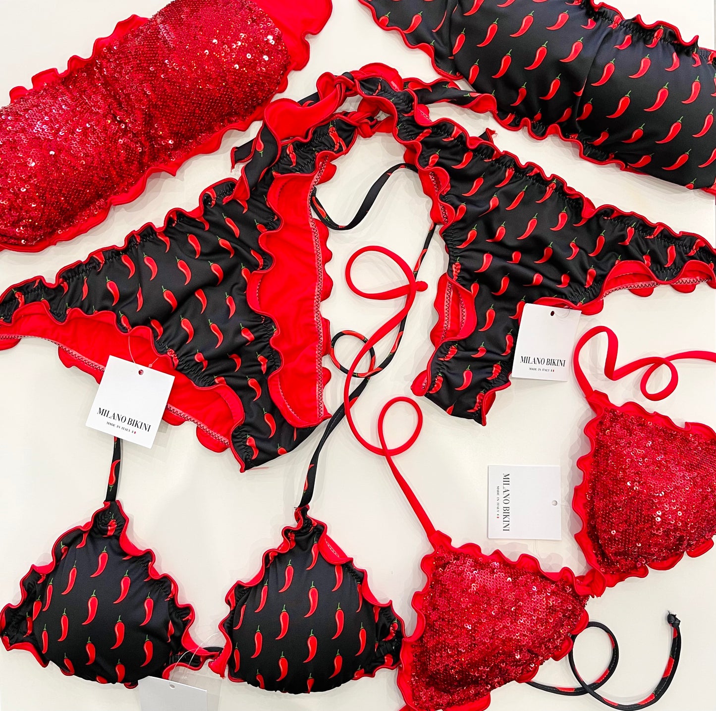 BIKINI TRIANGOLO PAILLETTES ROSSO PEPERONCINI